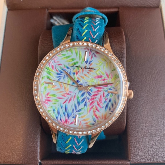 Tommy Bahama Floral Blue Double Wrap Strap Watch - Picture 2 of 2